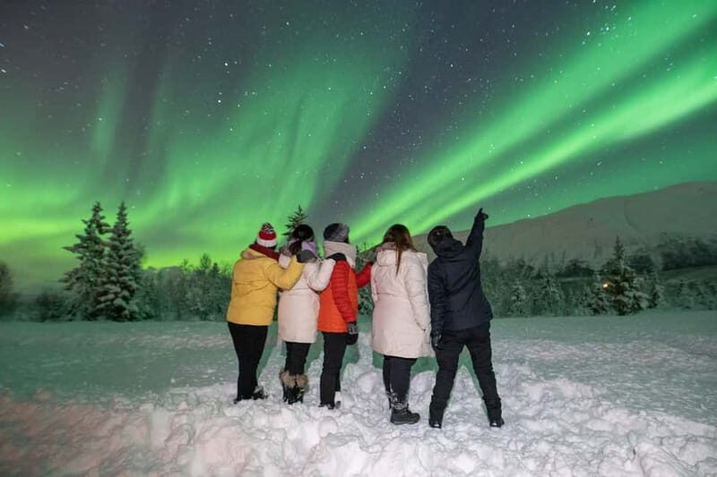 Tromsø: Aurora Safari Chase by big bus with Camp meal - Warm Up Like You Mean It: suits, shelter, bonfires, and camp camaraderie